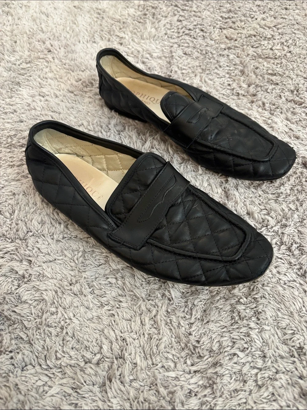 Quilted Black Leather Loafers for women